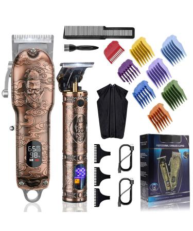 RESUXI Hair Clippers for Men with T-Blade Hair Trimmer Set Professional Beard Trimmer and Barber Clippers Hair Cutting Kit Electric Haircut Clippers Cordless Adjustable USB Rechargeable LED Display Rose Glod