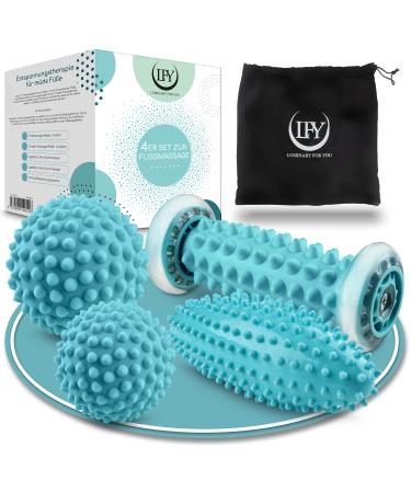 Lfy |Foot massage 4 Set - 2x Igelball Massage at Plantar fasciitis - 1x fascia roll muscles in hand foot back - 1x fascia ball massage ball