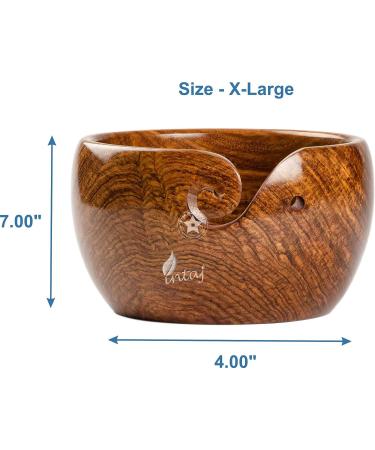 Handmade Rosewood Yarn Storage Bowl for Knitting & Crocheting by SIC | Large 7 x 4 Rosewood Yarn Holder for Winder & Hooks - Buy Online on GoSupps.com