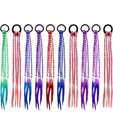 Rundago 8 Pieces Colourful Hair Wefts for Kids Braided Hair Tie Band Kids Colourful Hair with Elastic Rope Band for Party Highlights Hair Accessories Hair Pieces for Kids Girl - Buy Online on GoSupps.com