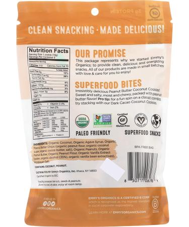 EMMY'S Organic Peanut Butter Coconut Cookie - 6 OZ | All-Natural Snack - Buy Online on GoSupps.com