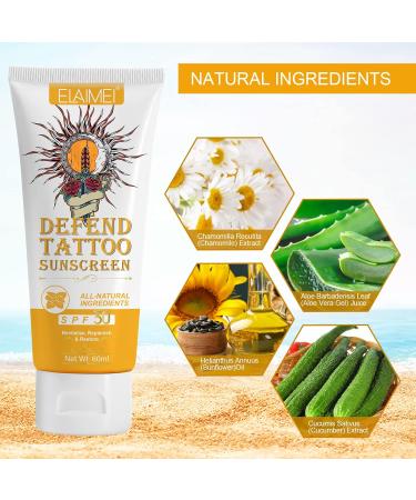 VRAIKO ELAMEI cran solaire de tatouage SPF 30+ 70 % d'ingr dients naturels protection contre la d coloration l'alo s l'huile d'argan l'huile de rose des hips beurre de cocoa formule non - Buy Online on GoSupps.com
