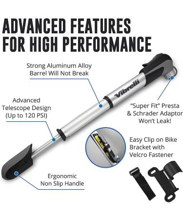 Mini Bike Pump - 120 PSI Presta & Schrader Tire Pump for Road & MTB | Silver Mini Pump - Buy Online on GoSupps.com
