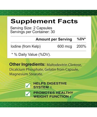 Alfa Vitamins Kelp 600mg Capsules with Iodine - Promotes Healthy Digestive System & Weight Function - 60 Capsules - Buy Online on GoSupps.com