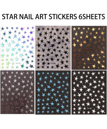Independence Day Nail Art Sticker Set - Black White Gold Sliver Laser Star Design - 6 Sheets for Acrylic Nails - Nail Decoration for Women & Girls - Buy Online on GoSupps.com