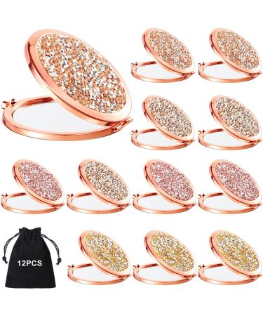 Small Compact Mirror Folding Pocket Makeup Mirror Round Hand Held Mirror Cosmetic Magnifying Compact Mirror Rhinestone Mirror with 1X/2X Magnification for Women Girls Travel (Assorted Colors, 12 Pcs) Assorted Colors 12