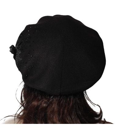ZLYC Womens Reversible Cashmere French Beret Hat - Warm Beret Cap for Girls - Flower Black - Buy Online on GoSupps.com
