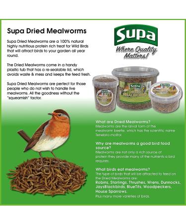 Supa Dried Mealworms for Wild Birds 1 Litre Bucket | High Energy Protein Rich Treat For Garden Birds | Attract More Birds To Your Garden | Quality Wild Bird Food Mealworm 1 l (Pack of 1) - Buy Online on GoSupps.com