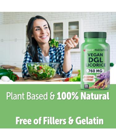 Yuve Vegan DGL Licorice Root Capsules 760mg - Natural Acid Reflux Relief - 100ct - Buy Online on GoSupps.com