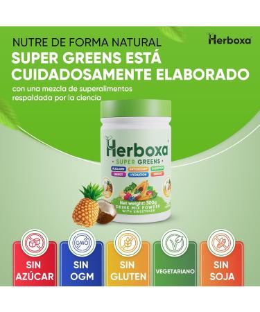 Herboxa SUPER GREENS Compl ment alimentaire en poudre avec racine de chicor e zinc et chrome saveur noix de coco et ananas 50 portions noix de coco et ananas 300 g - Buy Online on GoSupps.com