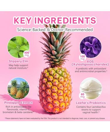 Feminine Probiotic Gummies with Slippery Elm Pineapple Probiotics Gummies for Women PH Balance Gut & Immune Support Yeast Balance Prebiotics & Lactobacillus Blend | Vegan & Sugar-Free 60 Gummies - Buy Online on GoSupps.com