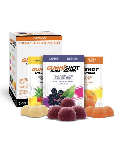 GummiShot Energy Gummies, 225 mg of Plant-Based Caffeine Chews per Pouch, Long Lasting Energy Boosters, Variety (3-Pack) Variety Pack 3ct (9 Gummies) - Buy Online on GoSupps.com