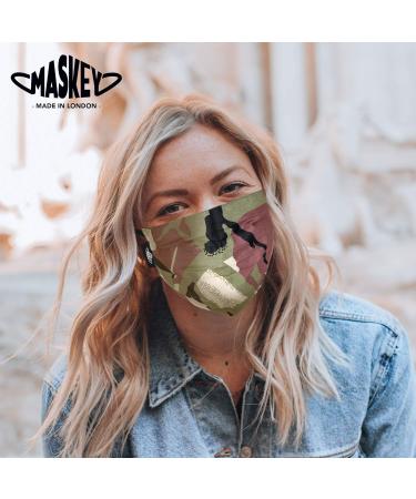 MASKEY Green Camo Washable Face Mask | 3 Layers Blended Cotton | Unisex & Stylish | Made in London UK | Lasts 100+ Washes - Buy Online on GoSupps.com