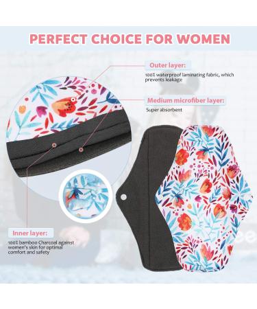 Rovtop 12 Pcs Reusable Sanitary Pads Washable Cloth Menstrual Towels - 4 Sizes with Mini Portable Bag - 13 Piece Set - Buy Online on GoSupps.com
