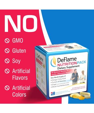DeFlame Nutrition Pack - Daily Multivitamin with Omega 3 EPA & DHA Curcumin Bioflavonoids | 30 Packs - International Shipping Available - Buy Online on GoSupps.com