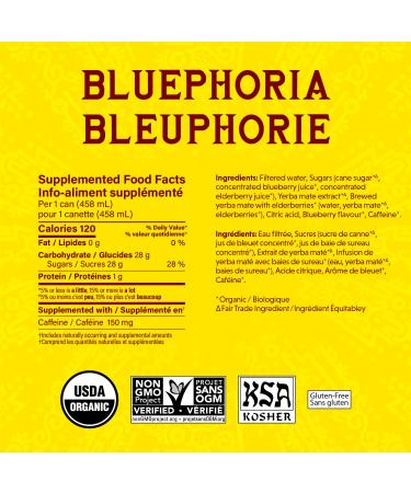 Guayaki Yerba Mate Tea Canned Beverage Bluephoria Flavor 458 mL (Pack of 12) - Buy Online on GoSupps.com