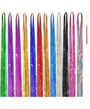 Hair Tinsel Kit 12 Colors 48 Inch 2600 Strands Hair Tinsel Strands Kit With Tools, Fairy Hair Tinsel Heat Resistant Safe hair glitter Tinsel Hair Extensions (12Colors, 2600 Strands) 12Colors 2600 Pieces - Buy Online on GoSupps.com