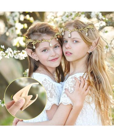 Hicarer Rhinestone Leaf Wedding Tiara Crown Headband for Brides - Gold Fairy Pixie Elf Ears - Ideal for Pageants, Prom & Cosplay - Buy Online on GoSupps.com
