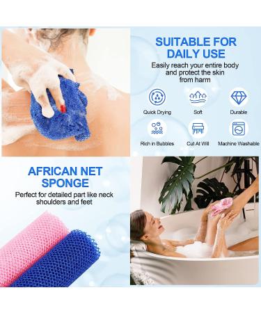 African Exfoliating Net Sponge Set - 2 Pcs Bath Towels for Shower Skin Smoothing - Nylon Wash Cloths Back Scrubber - Ideal for Daily Use or Stocking Stuffer - Blue Pink - Buy Online on GoSupps.com