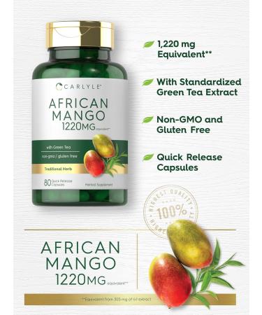 Carlyle African Mango Supplement | 80 Capsules | with Green Tea Extract | Non-GMO Gluten Free 80 Count (Pack of 1) - Buy Online on GoSupps.com