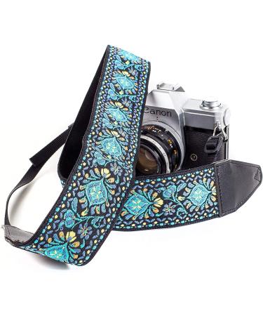 Art Tribute Blue Woven Vintage Camera Strap for DSLR - Floral Embroidered Neck & Shoulder Strap - Perfect Gift for Men & Women Photographers - Buy Online on GoSupps.com