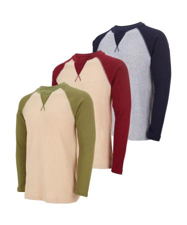 Mens Thermal Long Sleeve Shirt - Henley Top Base Layer for Tshirts & Jackets - Lightweight Thermal Shirt Mens - 3 & 4 Pack Large 3-pack Set K