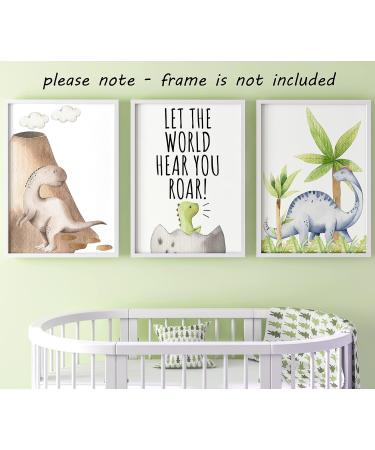 Dinosaur Set of 3 Unframed Poster Prints with Quote for Baby Nursery Decor - Roar A4 - Buy Online on GoSupps.com