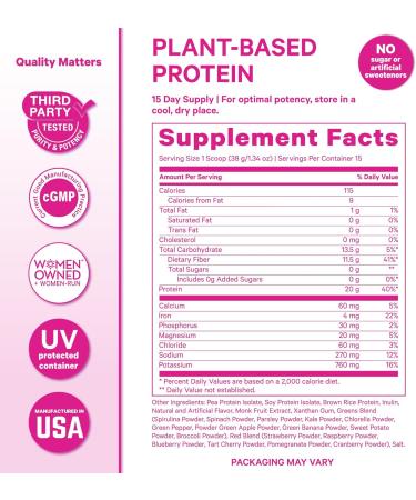 Pink Stork Protein Powder for Women 20g Plant Based Protein Powder with Fiber + Superfoods Gluten Free Dairy Free Sugar Free Pregnancy Friendly Vanilla Protein Shake - 15 Scoops - Buy Online on GoSupps.com