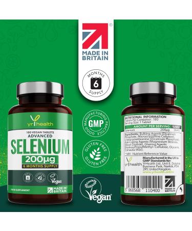 Selenium 200mcg Tablets - 180 Vegan Society Registered Pills for Thyroid & Immune Health - 6 Month Supply - Made in UK | YrHealth - Buy Online on GoSupps.com