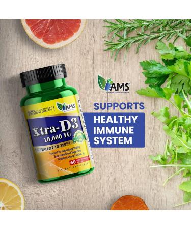 America Medic & Science Xtra D3 Vitamin D 10 000 IU (250 mcg) Cholecalciferol Supplement for Men & Women (120 Easy to Swallow Softgels)Best for Bone Heart Health Immune System Support Lung Function 60 Count (Pack of 2) - Buy Online on GoSupps.com