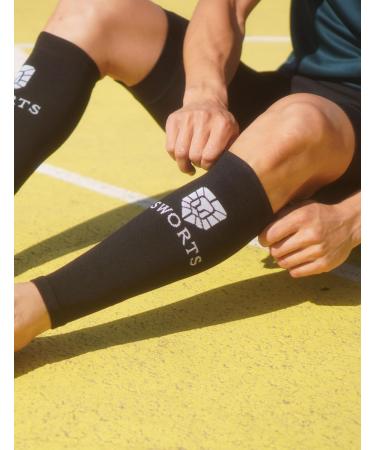 SWORTS Pro Calf Sleeves - Ultra-Soft Compression Sleeves for Sport & Recovery | Black L/XL (Pack of 2) - Unisex International Shipping - Buy Online on GoSupps.com