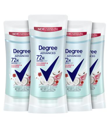 Degree Antiperspirant Deodorant 72-Hour Sweat & Odor Protection Coconut & Hibiscus Deodorant for Women with MotionSense Technology 2.6 oz, Pack of 4 Fruity 2.6 Ounce (Pack of 4)