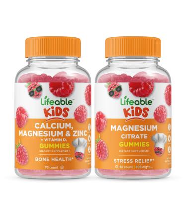 Lifeable Calcium Magnesium & Zinc Kids + Magnesium Kids Gummies Bundle - Great Tasting Vitamin Supplement Gluten Free GMO Free Chewable Gummy