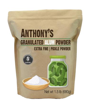 Anthony's Premium Alum Powder, 1.5 lb, Batch Tested & Verified Gluten Free, Granulated Pickle Powder 1.5 Pound (Pack of 1)