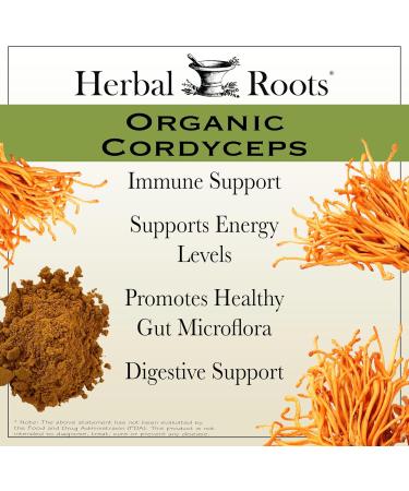 Herbal Roots Organic Cordyceps - Fruiting Body Extract Mushroom Capsules - Immune & Energy Support - 60 Vegan Capsules - Buy Online on GoSupps.com