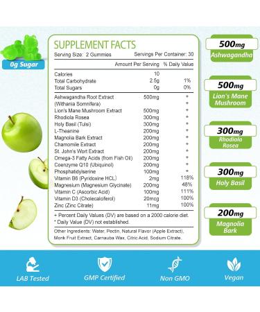 Cortisol Gummies for Women 16-in-1 Cortisol Supplements for Women Cortisol Reducer with Ashwagandha Rhodiola Rosea Magnesium L-theanine for Relaxation Zzz Cognition Apple Flavor 120Cts 60 Count (Pack of 2) - Buy Online on GoSupps.com