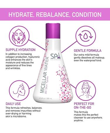 Buy SPA SCIENCES Micellar Water 6.76oz - Hyaluronic Acid Chamomile & Cucumber - Vegan Cleanser for All Skin Types - Made in USA - Buy Online on GoSupps.com
