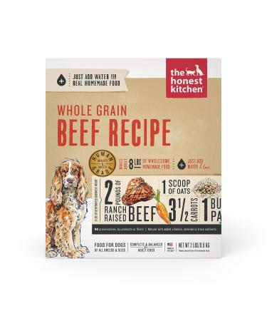 The Honest Kitchen Human Grade Dehydrated Whole Grain Dog Food – Complete Meal or Dog Food Topper – Beef 2 lb (makes 8 lbs) Beef 2 Pound (Pack of 1)