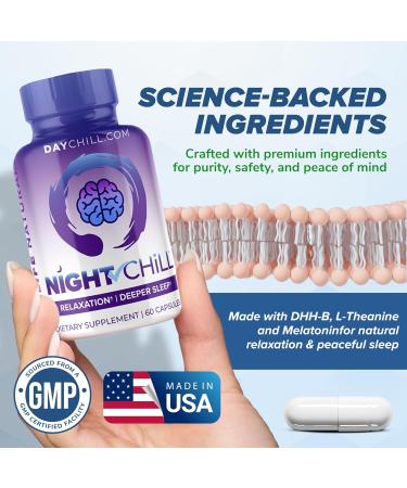 Night Chill Sleep Supplement 60 Capsules - Restful Sleep Support with DHH-B from Magnolia Bark and L-Theanine Supplement - Stress Calm Mood Support - Sleeping Pills for Adults by MaxLife Naturals - Buy Online on GoSupps.com