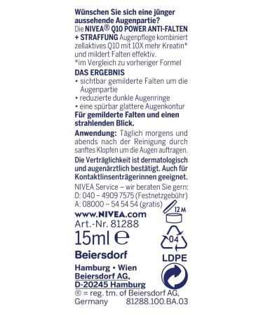 NIVEA Q10 Power Anti-Folds Eye Care 2-Pack (2x15ml) - Moisturizing Cream for Younger-Looking Skin - Buy Online on GoSupps.com