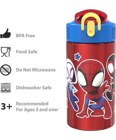 Zak Designs Marvel Spider-Man Stainless Steel Kids Water Bottle - Flip Straw, Locking Spout Cover - 15.5oz Non-BPA Cup for Sports/Travel - Spidey and His Amazing Friends - Buy Online on GoSupps.com
