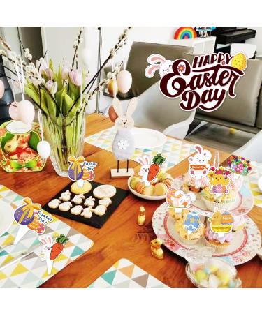 Easter Cupcake Toppers 73pcs Colorful Easter Egg Bunny Chicks Cake Decorations for Happy Easter Theme Party Supplies Kids Birthday Decorations - Buy Online on GoSupps.com