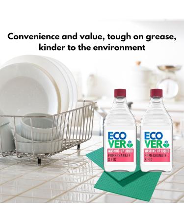 Eco Washing up Liquid Bundle: Ecover Pomegranate & Fig 450ml (x2) + Biodegradable Sponge Cloths (x2) + JenBurr Leaflet - Buy Online on GoSupps.com