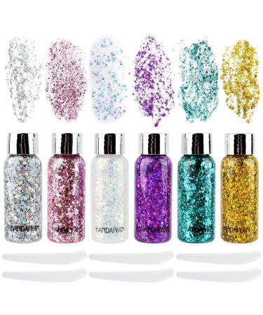 Anntim 6 Bottle Body Gel glitter make -up Festival Glitzer Face Glitzer Hair Fasching Glitzer Schminke Body Gel Gelitzer for Christmas Festival Masquerade Birthday MakeUp - Buy Online on GoSupps.com
