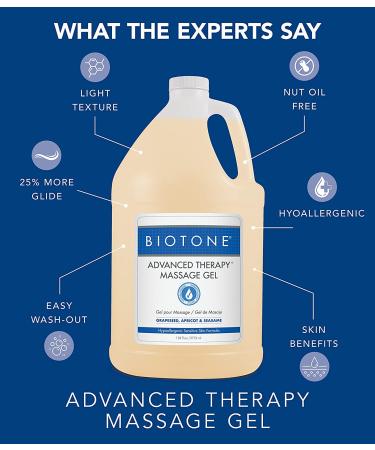 BIOTONE Advanced Therapy Massage Gel 128 Fl Oz - Smooth Silky Glide, Nut-Oil Free, Hypoallergenic - Ideal Workability - Buy Online on GoSupps.com