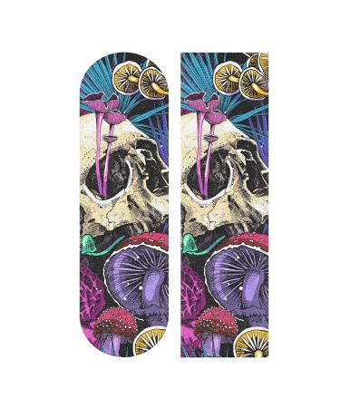 HANZHY Mushrooms and Skull Skateboard Grip Tape Bubble Free Skateboard Griptape Sheet Easy to Apply Longboard Grip Tape Anti Slip Sand Paper Tape for Boys Girls Teens