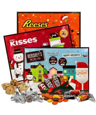 2022 Hershey Chocolate Advent Calendar Christmas Gift Set, Reese's, Kisses, and Hershey Miniatures, Set of 3