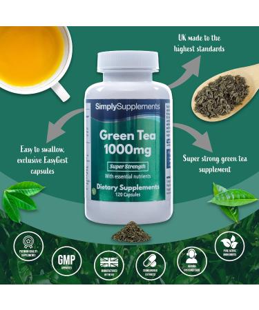 Green Tea Extract Capsules 1000mg with Added Chromium | 120 Capsules | Blood Sugar Regulation | Vegetarian Safe | Wheat-Free | UK Made - Buy Online on GoSupps.com