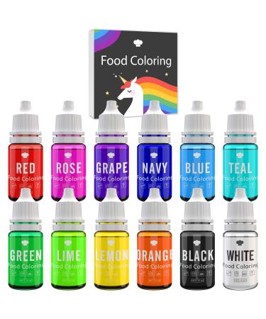 Food coloring - 12 x 10ml of living food colors for baking decorating cakes frosting cookies fondant and macaron - liquid food coloring for soap production and tinkering 10 ml (12 pack)