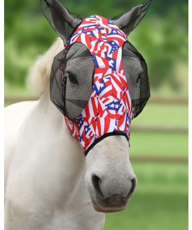 Harrison Howard Stretable breathable UV protection fly mask with a mesh eye opening for full visibility and ventilation of the ear protection flag grid Full (Large) Flag grille